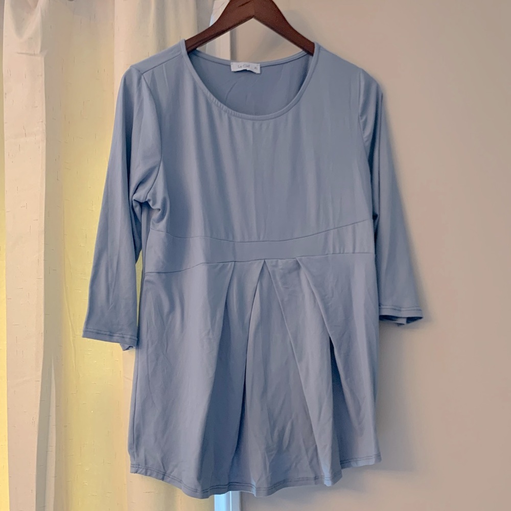 Powder Blue Pleated Maternity Top - Size XL